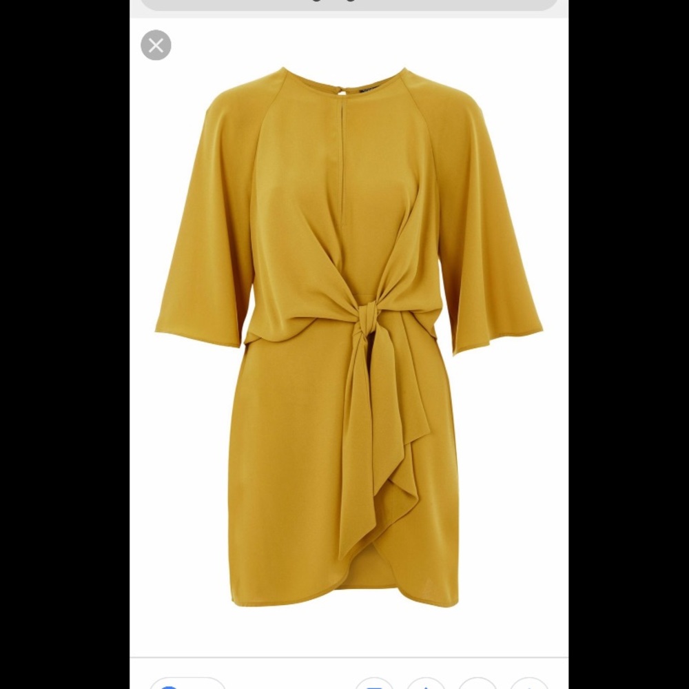 TOPSHOP tie front mini dress mustard